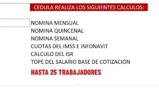 Cedula en excel calcula cuotas IMSS E ISR semanal, quincenal