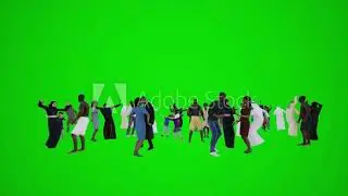 3D animation of a dancing and happy on the chromakey green screen group of people background