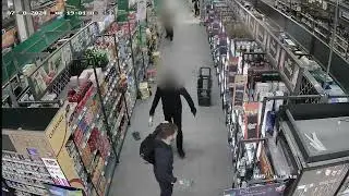 CCTV footage - shoplifter repeatedly headbutts security guard