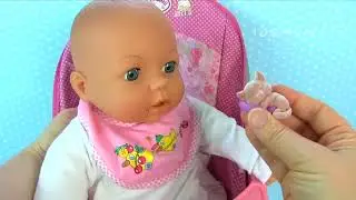 Куклы Пупсики Маша Кушает Детское Пюре Игрушка Сюрприз Котёнок  Pretend Play with Baby Doll