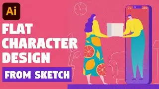 Flat Character Illustration in Illustrator | Illustration Process from sketch to vector (Speed Art)