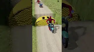 Funny Cars & Motorcycles Jump Over Giant Pac-Man in Giant Pit | BeamNG.Drive