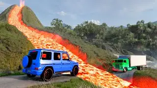 Cars vs. Lava River: Epic Volcano Survival Challenge ▶️ BeamNG Drive