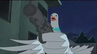 From Mike Tyson Mysteries|The pigeon has a gun and pockets and I don't know which one is stranger.