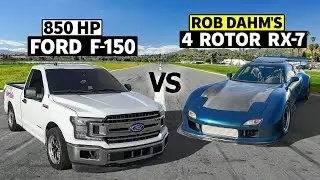 Rob Dahm’s Custom 4-rotor RX-7 drag races 850hp F-150