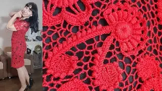 Lesson 13. Red dress. Jellyfish legs to the right. Crochet. Irish lace.