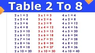 2 se lekar 8 Tak pahada || Table Of 2 To 8 || 2 to 8 Table || Multipliction table 2 to 8