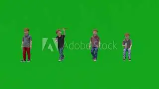 kid green screen 3D animation of a boy playing different games from different angles