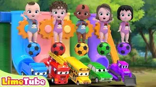 Color Slide Wheels On The Bus & Finger Family Nursery Rhymes | Kindergarten | LimeAndToys