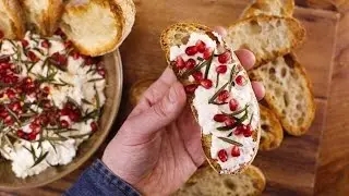 Josh Capon's Fresh Whipped Ricotta with Pomegranates, Fried Rosemary, Chili flakes and Honey