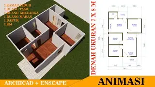 Denah rumah ukuran 7 x 8 meter (3 Kamar tidur) 