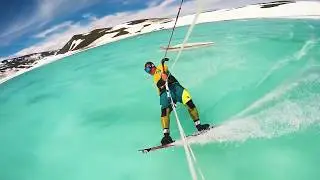 Kiteboarding in the caldera of the active volcano Gorely.  Kiteteam  Kamchatka