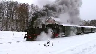 Tiefschnee, Nikolaus, Winterwunderland = Preßnitztalbahn mit  99 1542-2