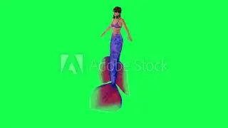 Magical sad mermaid standing looking forward from right angle on green screen buy in telegram bio