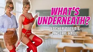 Teacher Outfits and Lingerie Try on with Mirror View | Stockings, Heels, Glasses