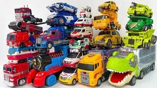 TRANSFORMERS: Transporting Train JCB Dinosaur Ambulance Bumblebee Car Truck - Stopmotion Mini Robot