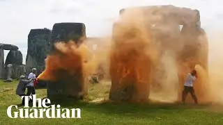 Activists spray Stonehenge with orange paint ahead of summer solstice