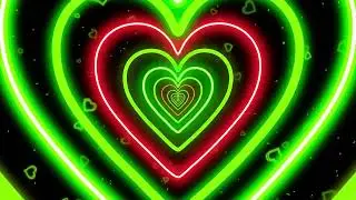 Heart Tunnel Background 4 HOUR 💚Light Green and Red Neon Heart Tunnel | Neon Lights Loop 1080p