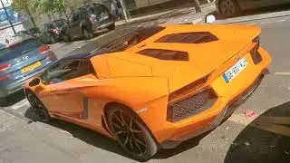 orange Lamborghini Aventador LP700-4 Roadster in paris france