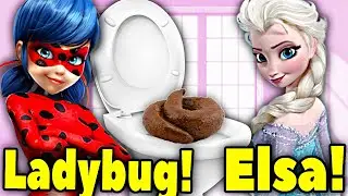 Miraculous Ladybug and Elsa Frozen 2 POOP in the TOILET! Miraculous Pooping. Princess Elsa Pooping