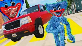 HUGGY WUGGY CHASE RED PICKUP TRUCK Cartoon Poppy About Cars For Boys BEAMNG DRIVE GAME