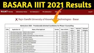 Basara IIIT 2021 Selected List 1st Phase Counselling | BASARA IIIT RESULTS 2021