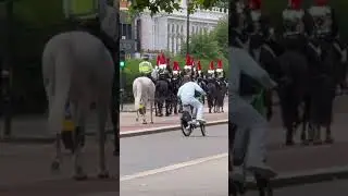 HE DIDN’T LISTEN FIRST TIME SO POLICE BARRICADE HORSE GUARDS FOR SAFTY CONCERNS