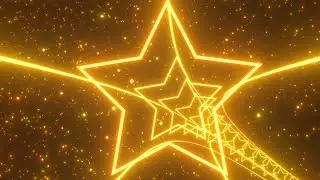 Wavy Tunnel Of Golden Five Pointed Stars Neon Glowing Light 3D Tunnel 4K Video Effects HD Background