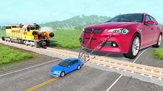 Train Cannon vs Giant Car and Small Car ▶️ BeamNG Drive