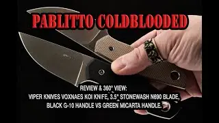 Review & 360° View: Viper Koi Knife, 3.5" Stonewash N690 Blade, Black G-10 VS Green Micarta Handle.