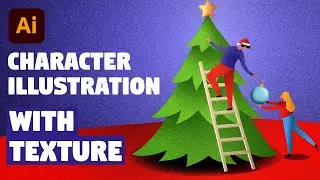 Christmas Character illustration with Grain and Noise Texture | Illustrator tutorial