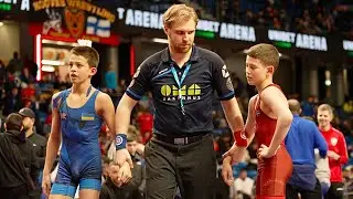 U15 Levon Berndtson (SWE) vs Volodomyr Kinzerskyi (UKR) 41kg. Greco-roman boys wrestling. B-cam-man