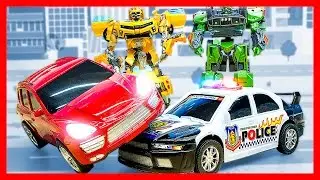 CARTOON TRANSFORMERS. The brave Autobots and the police car. Robots Transformers Cartoons