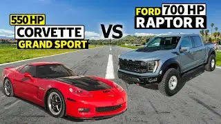 Is a 2023 Ford Raptor R faster than a C6 Corvette in a no prep drag race?