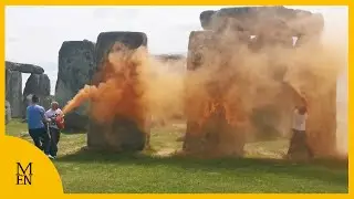 Just Stop Oil protestors spray orange paint on Stonehenge