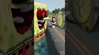 Giant Bollard Pushing Skibidi Toilets into SCARY SpongeBob.EXE | BeamNG.Drive